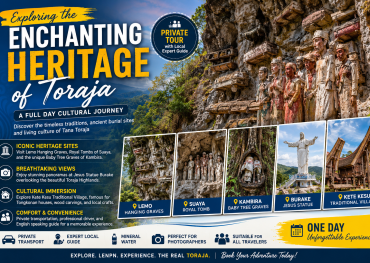 Discover Tana Toraja heritage tour with Lemo hanging graves, Tau-Tau statues, Kete Kesu traditional village, Jesus Burake statue, and stunning highland landscapes.