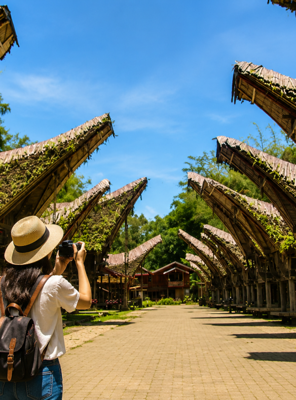 Traditional Tongkonan houses at Pallawa Traditional Village in Tana Toraja, South Sulawesi, showcasing authentic Torajan architecture and rich cultural heritage.