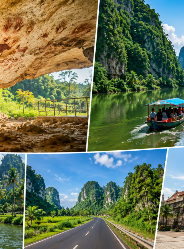 Traveler enjoying a traditional boat ride through Rammang-Rammang Karst, exploring Leang-Leang Prehistoric Cave and Fort Rotterdam during a Makassar heritage day tour.